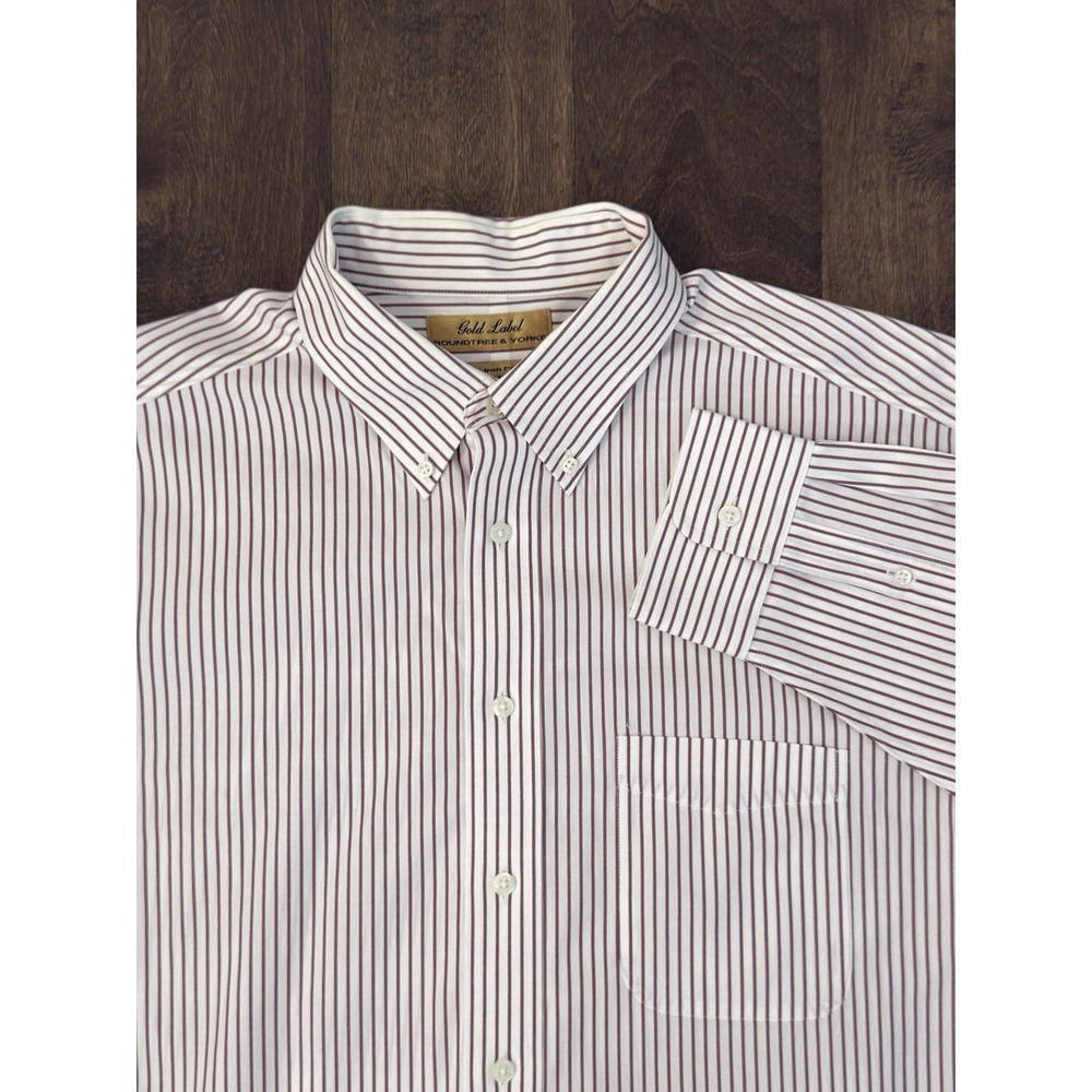 Roundtree & Yorke Gold Label Mens 16.5 33 Red Stripe Pinpoint Dress Shirt